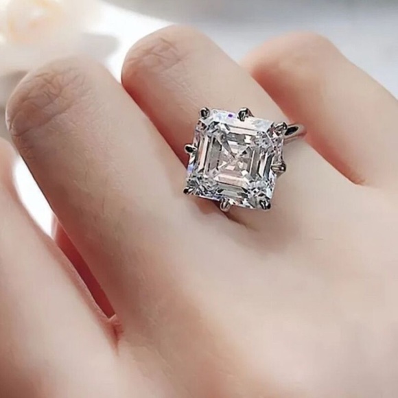 5 Carat Asscher Cut Moissanite Tulip Engagement Ring Sterling Silver size 8 - Picture 1 of 12